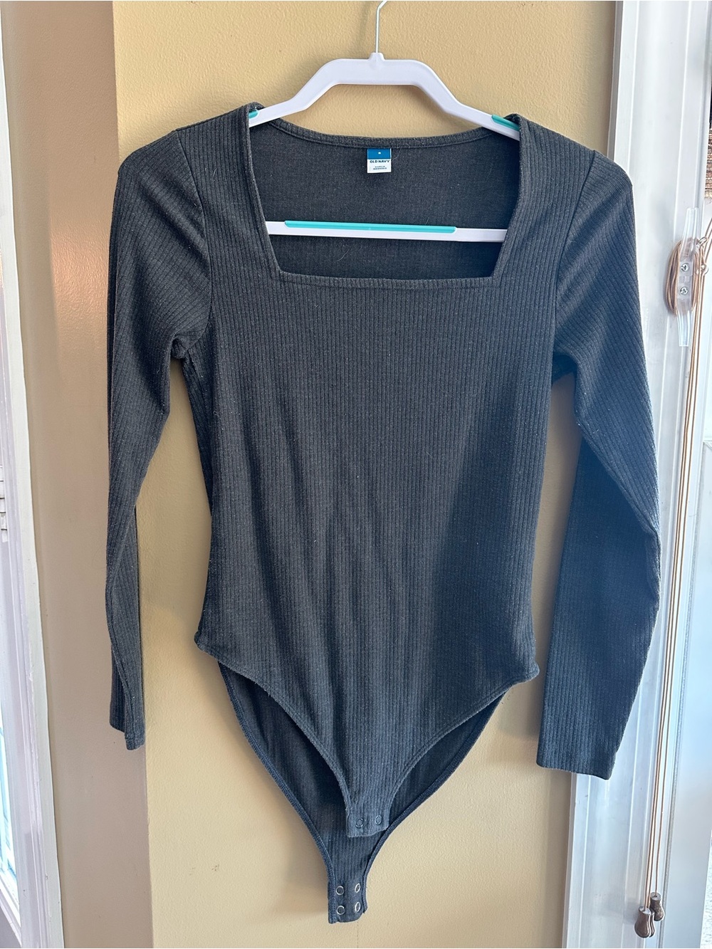 GAP Black Ribbed Long Sleeve Square Neck Bodysuit